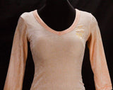 Girl's Size 12 Shirt - 1970s Plush Peach Velour Top - Roller Derby Style 70s 80s Retro Spring 3/4 Sleeve - Ladies XXS - Bust 28 to 29