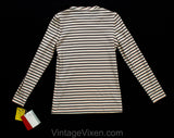 XXS Small Striped Top - Retro 70s Long Sleeved Knit Shirt & Kerchief - Euro Gondolier Style Stripes - Black Rose Pink Ivory - Bust 31