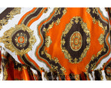 Size 6 1970s Hippie Dress - Gorgeous Scarf Novelty Print - 70s Boho Halter Summer Sun Dress - Brown & Orange - British Label - Bust 32 to 34