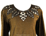 Medium Sparkly Brown Knit Top - Cutout Beaded Leaves - Size 10 Retro 80s Boho Sweater - Sheer Shoulders - Glitzy Shimmer - Bust 39 - 50853