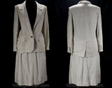 Size 8 Raw Silk Suit - Late 70s Neutral Flaxen Beige - Roth Le Cover Deadstock 1970s 80s Jacket & Skirt - 225 Dollars Tag - Waist 27 - 31222