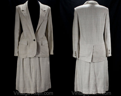 Size 8 Raw Silk Suit - Late 70s Neutral Flaxen Beige - Roth Le Cover Deadstock 1970s 80s Jacket & Skirt - 225 Dollars Tag - Waist 27 - 31222