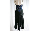 XS Sexy 1980s Blue-Green Sequins & Jersey Mermaid Dress - Art Deco Cocktail - 80s Evening Glamour - Handkerchief Hem - Size 0 - 40508