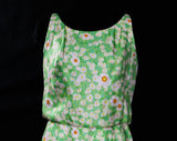 Size 4 Sun Dress - 1960s Spring Green Floral Silk Summer Blouson - Pretty Pink Daisy Floral Sleeveless - Late 50s Early 60s Small - Waist 25
