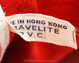 60s Red Tote Bag - Mod Travel Luggage - 1960s World Traveler Flight Suitcase - Mid Century Print Vinyl Travel Agency Logo - Two Handle Bag