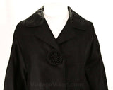 XXL Black Coat - Couture Style 1960s Trapeze Line Coat - Gorgeous Silk with Short Sleeves & Waist Pockets - Plus Size 26 - Bust 56
