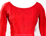 Size 8 Red Lace Dress - Classic Mid Century 1950s Vintage Vixen Cocktail - 50s Ballerina Fit and Flare Silhouette - Elegant Party - Waist 27
