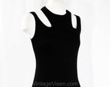 Size 4 Minimalist Dress - Sleeveless Black Cotton Knit by Japanese Designer Junko Koshino - 1920s Sport & Swim Inspired Cutouts - Bust 33
