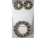 Beautiful Smoke Rhinestone Circle Pin & Earrings - Joseph Warner - Winter - Gray Glass 1950s Designer Brooch - Mid Century Chic - 28146-1