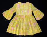 Girl's 4T 5T 1960s Dress - Toddler Girls Summer Frock - Charming Yellow & Pink Dotted Swiss Sheer Cotton with Bubble Sleeves - Chest 24