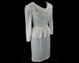 Size 6 1980s Dress - Sexy White 80s Dress - Jersey Knit - Pearl Studs - 40s Look - Joni Blair California - Long Sleeve - Bust to 36 - 42237