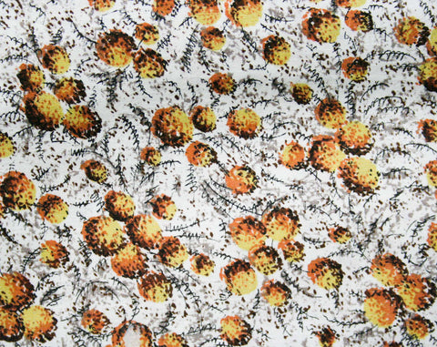 50s Puff Print Cotton Fabric - 2 Yards x 36 3/4 Inches Wide - Soft Brown Puffball Flowers - Thin Near-Opaque - Sweet For Summer - 42789