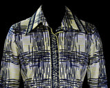 Size 6 70s Shirt - Navy Modernist Plaid Jersey Knit Top - Small Long Sleeve Blouse - Made in Austria NWT Deadstock - 1960s 1970s - Bust 34