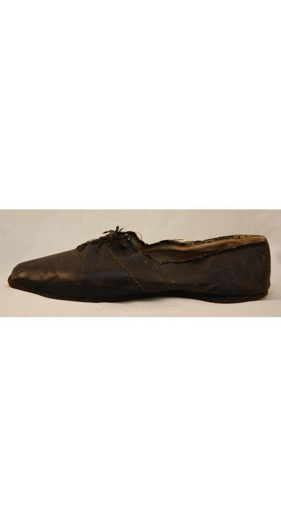 Authentic 1830s Black Leather Lace-Up Shoes - Rare Antique Early Victorian Pre Civil War - 1800s Museum Quality Footwear - All Hand Sewn