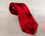 50s Red Men's Tie - 1950s Maroon Tropical Leaves Mens Necktie - Triangles Brocade - Men's Mid Century Haberdashery - Bamba's Label Italy