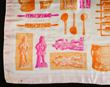 Old World Artifacts Scarf - Pink Orange White Silk - 1960s Novelty Print by Vera Neumann - Baking Implements & Chocolate Molds - 26 Inches