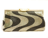 Gold Mesh Formal Purse with Chain Strap - 1980s Evening Glamour Bag - Metallic Black Swirl Metal Clutch 80s Handbag - Pristine Condition