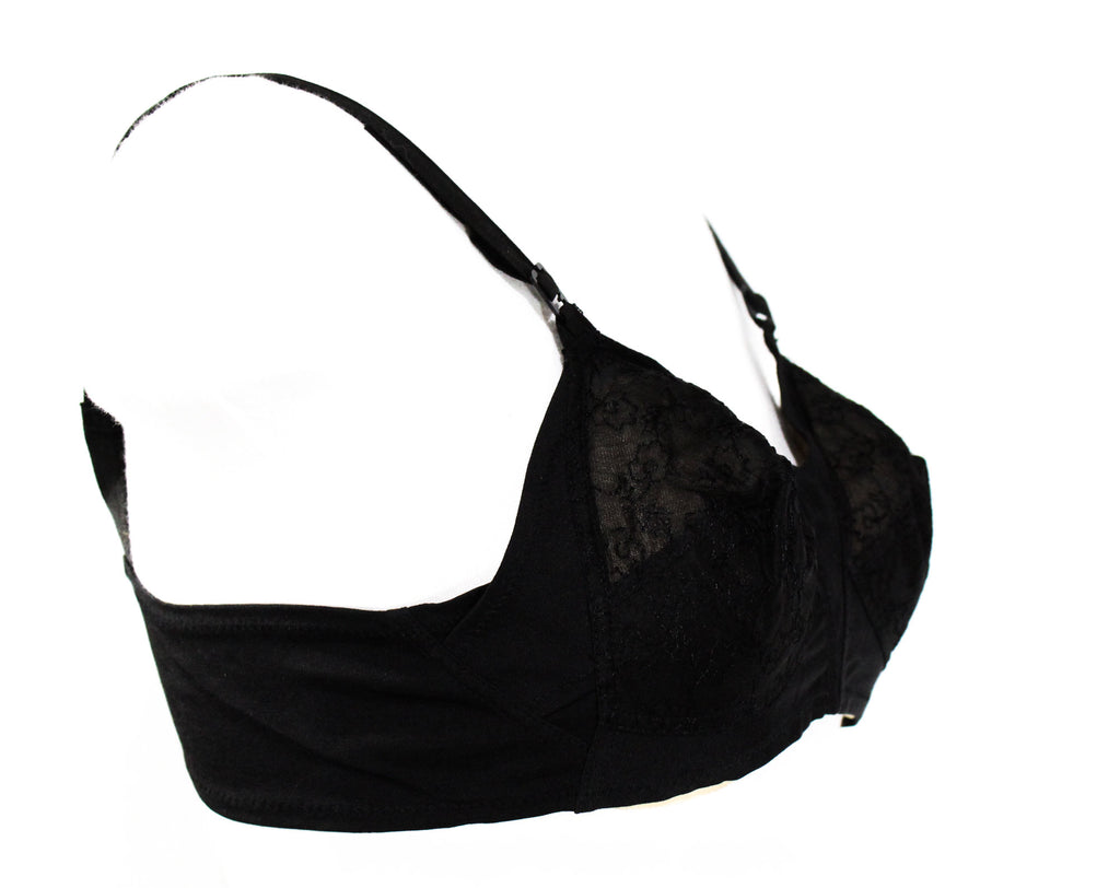 ca. 1963 Perky Black Bra with Floral Embroidery - 34A Modest