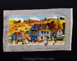 Horse Town Needlepoint Canvas - Burnt Orange Equestrian Fox Hunt Scenes - McIntyre Barn & Tack Shop - ca. 1989 Hand Made Artisan 20 x 10.75"