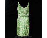 Size 4 Sun Dress - 1960s Spring Green Floral Silk Summer Blouson - Pretty Pink Daisy Floral Sleeveless - Late 50s Early 60s Small - Waist 25