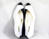 Size 10 Unworn Navy & White Leather Pumps - 1980s Dark Blue Faux Snakeskin Shoes - 1950s Inspired Two Tone Heels - 10M 80s NOS Deadstock