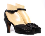 Size 7.5 1940s Platform Shoe - Gorgeous 1940s Bronze Goddess Open Toe Heels with Ankle Strap - WWII Pin Up Metallic Brown Leather - 7 1/2 B