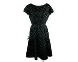 Size 6 50s Dress - Charming 1950s Blue Confetti Silk with Godet Pleating - Mid Century 50's Cocktail Dress - Hourglass - Waist 26 - 31608-1