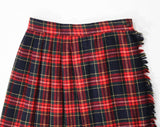 Size 2 Plaid Wool Kilt Skirt with Brass Pin - XS Fall Winter Red & Green Tartan - 50s Look Preppie Pleated Wrap Skirt and Fringe - Waist 24