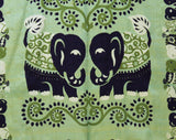 Exquisite Thai Silk Scarf - Luminous Green & Black Elephants Novelty Print - Large Square Wrap - 1950s 1960s Lime Pistachio Chartreuse