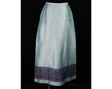 Size 6 Elegant Long Skirt with Gorgeous Brocade Border - Powder Blue & Red Thai Silk - 1960s Ankle Length Skirt - 60s Formal Wear - Waist 26