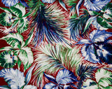 1940s Tropical Floral Rayon Scarf - 40s Red Blue Green Iris Flowers & Palm Leaves - Exuberant Pacific WWII USO Style Swing Era Head Wrap