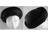 Chic 60s Black Straw Breton Hat with Spiral Accent - Sailor Inspired Cloche Style - Sophisticated - 1960s - Upturned Brim - Chic - 35931