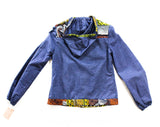 1970s Funky Pant Set with Hood - 70s Denim Chambray Hooded Jacket & Quilted Bellbottom - Size 0 Blue Batik Paisley Patchwork Novelty Print