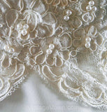 Size 10 Wedding Dress - Gibson Girl Inspired Antique Style 60s Bridal Gown with Pearl-Rimmed Lace - Medium - Bust 37.5 - Waist 30 - 34159-1