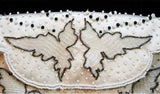 Pretty 1950s Evening Handbag - White & Black Beaded Satin Bag - Formal 50s Purse - Made in Japan - Fine Condition - Leaf Pattern - 38922