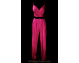 Size 8 Sexy Raspberry Pant Outfit - 1980s Pinstriped Rayon Summer Jumpsuit - Teal Navy Blue Pink Striped Decollete Romper - NWT Deadstock