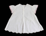 Vintage Baby's Dress - Size 6 Months - Sheer White Cotton - Pastel Pink & Blue Embroidery - Infant Girl's Summer Frock with Flutter Sleeves