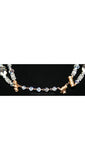 Gorgeous Black & White Cut Glass Necklace by Vendome - Flower-Capped Beads - Double-Strand - Goldtone Metal - Designer 1950s - 28080