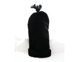 Child's 1940s Winter Hat - Black Wool with Chenille Trim - Long Stocking Cap - Childs Nightcap - Likely European - Tassel End - 48231