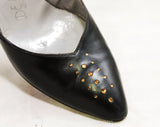 Size 5.5 Shoes - Glamour Girl 1950s Black High Heels with Amber Rhinestones - Posh 50s Pointed Toe - Delman Paris New York - 5 1/2 - 50271