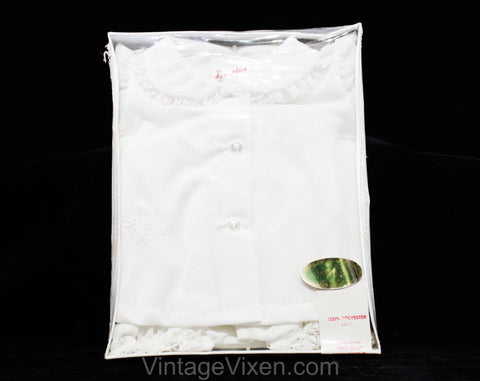 Baby Girl's White Outfit - Sweet Knit Shirt & Matching Panty - 1950s 60s Girls Fancy Topper Set - Size 9 to 12 Month Infant - Deadstock NIB