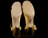 Size 5.5 Shoes - Hollywood Style 1950s Gold Sandals - 5 1/2 Glamour Girl Pin Up Starlet Evening Metallic Open Toe Shoes - 50s NOS Deadstock