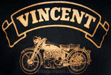 Men's Small Biker T Shirt - 1970s Vincent Motorcycle Tee - 70s Mens Retro T-Shirt - Black & Metallic Motor Cycle - Chest 37 - 33895