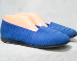 Size 9.5 Blue Casual Shoes - Classic Sporty 1960s Slip On Summer Flats - Soft Rubber Soles - 60s Deadstock - 9 1/2 Large Size Vintage Shoe