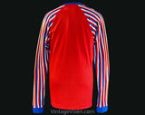 Men's Small Biker Jersey Shirt - 1970s Motorcycle Brand Wheels of Man - 70s Mens Retro Motocross Long Sleeve Red White & Blue - Chest 40