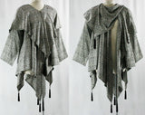 Black & White Tassel Cape Jacket - Any Size 1980s Unique Street Business Wear - Elegant Glen Plaid - Designer Dan DeSantis 1987 Deadstock