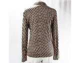FINAL SALE Size 14 Shirt - Little Running People 70s Blouse - Large Long Sleeved Casual 1970s Top - Abstract Novelty Print - Bust 42
