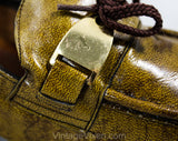 Size 8 Mustard Brown Shoes - Unworn Mod 1960s Leather Pumps with Faux Distressing - 8AA Narrow - Brassy Metal & Laces - 60s NOS Deadstock