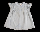 Vintage Baby's Dress - Size 6 Months - Baby Blue Cotton - Dainty Hand Sewn Heirloom Embroidery - Girl's Summer Frock with Flutter Sleeves