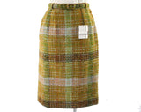 Size 4 Secretary Chic 50s Plaid Wool Skirt - Terrific Texture - Copper Brown & Sage Green - 1950s Pencil Skirt - NWT Deadstock - Waist 25